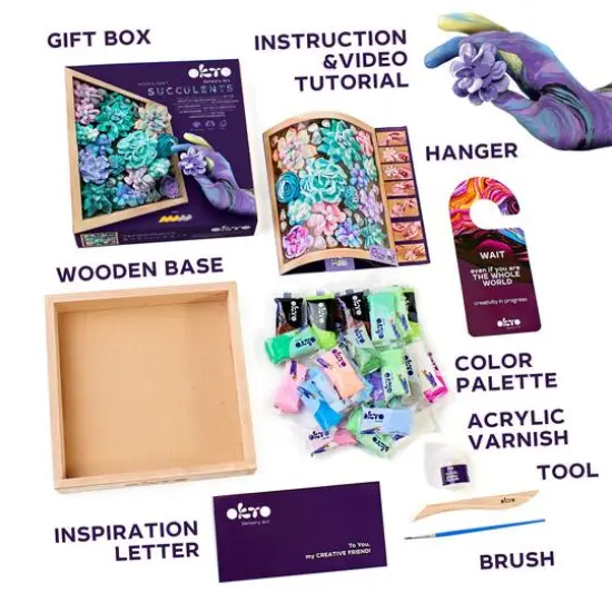 OKTO DIY Wood & Craft Tenderness Succulents Clay Kit {3}