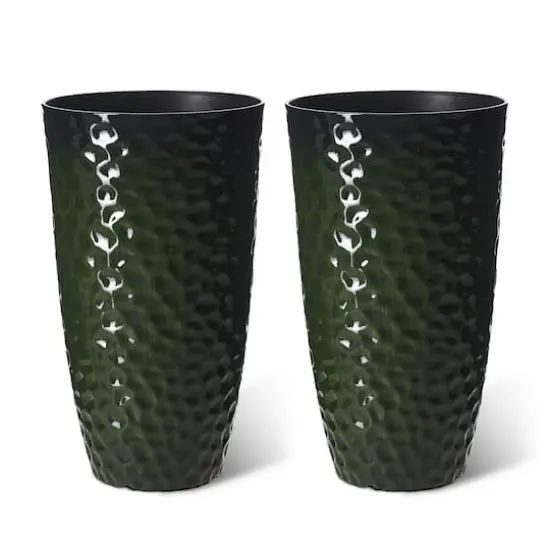 Glitzhome® 23.75" Eco-Friendly Honeycomb Textured Green Tall Plastic Planters, 2ct. {1}
