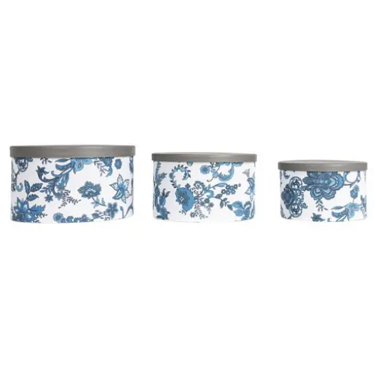 Household Essentials Cream & Blue Floral Nesting Hat Box Set with Faux Leather Lids {7}