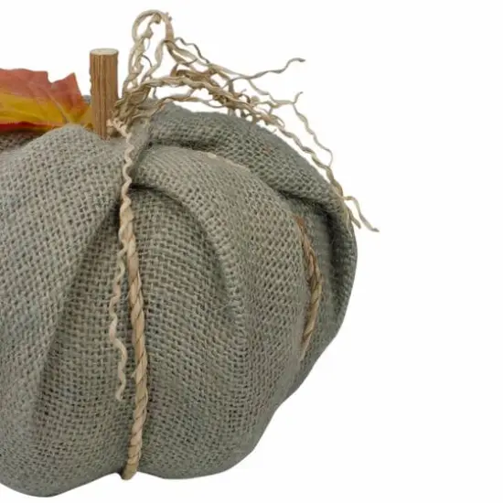 7" Green Burlap Autumn Harvest Tabletop Pumpkin {4}