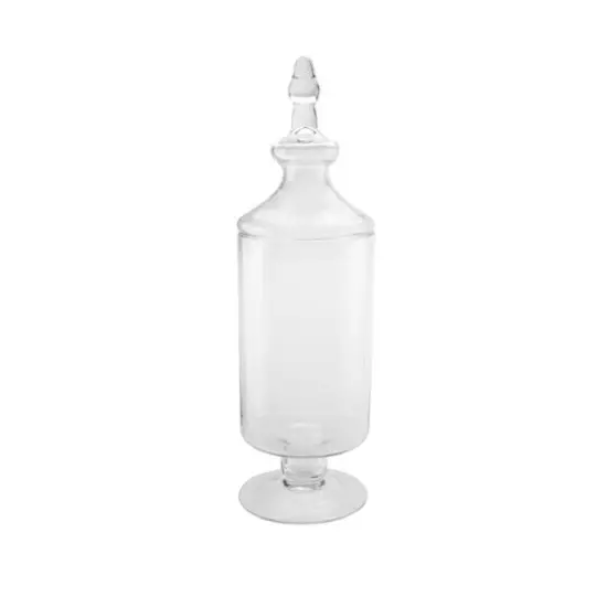 19" Transparent Glass Cylindrical Jar with Finial Topped Lid {1}