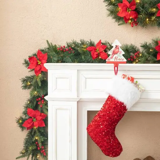 Glitzhome® 6ft. Pre-Lit Pine, Red Poinsettia & Berries Christmas Garlands with Timers, 2ct. {5}