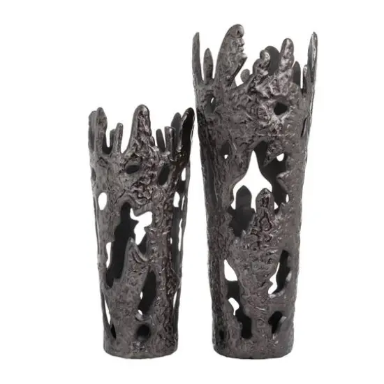 Set of 2" Black Aluminum Contemporary Vases, 20" x 7" x 6" {6}