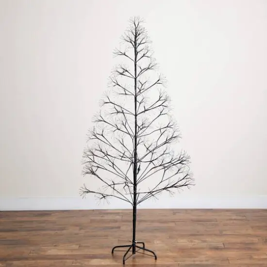 6ft. Pre-Lit Artificial Halloween Black Starburst Tree with 1680 Fairy Warm White LED Lights {8}