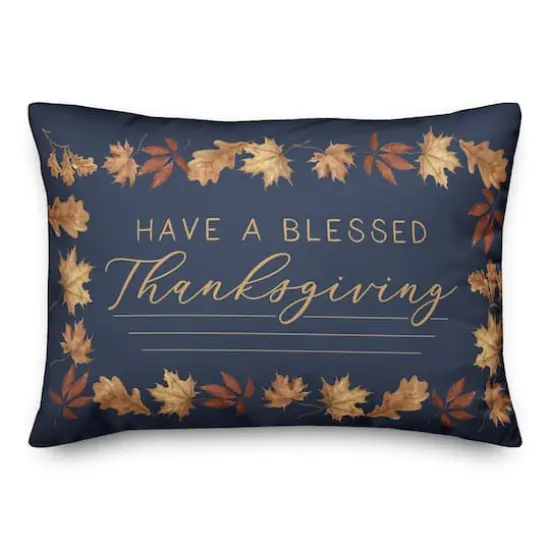 Blessed Thanksgiving Blue And Gold Throw Pillow {1}