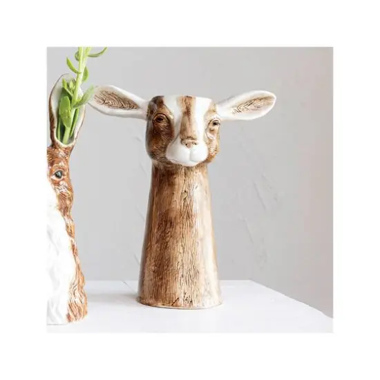 Hello Honey&reg; 11" Brown & White Hand-Painted Decorative Stoneware Goat Vase {3}