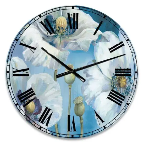 Designart 'Handpainted White Flower On Blue Ii Farmhouse Wall Clock {1}