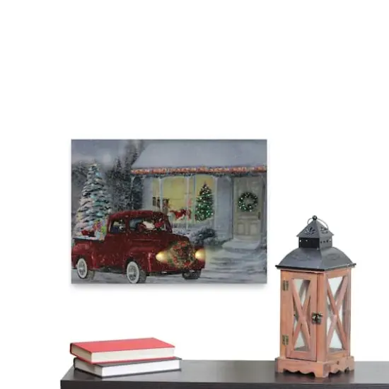 LED Fiber Optic Retro Red Truck Christmas Wall Art {6}