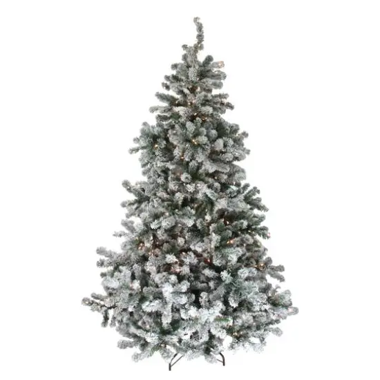 6.5ft. Pre-Lit Flocked Natural Emerald Medium Artificial Christmas Tree, Clear Lights {1}