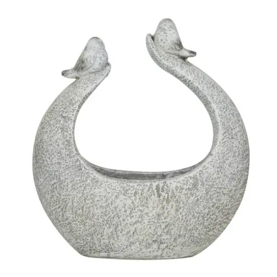 15" Gray Fiberglass Bird Planter with Stone Mosaic Design {6}