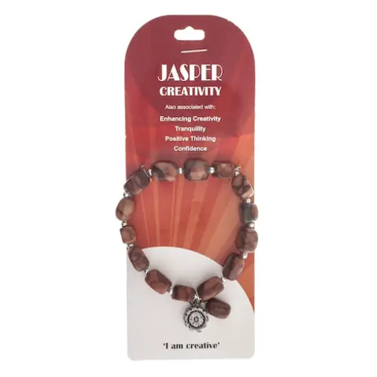 John Bead Jasper Brown Natural Stone Stretch Bracelet with Flower Charm {5}