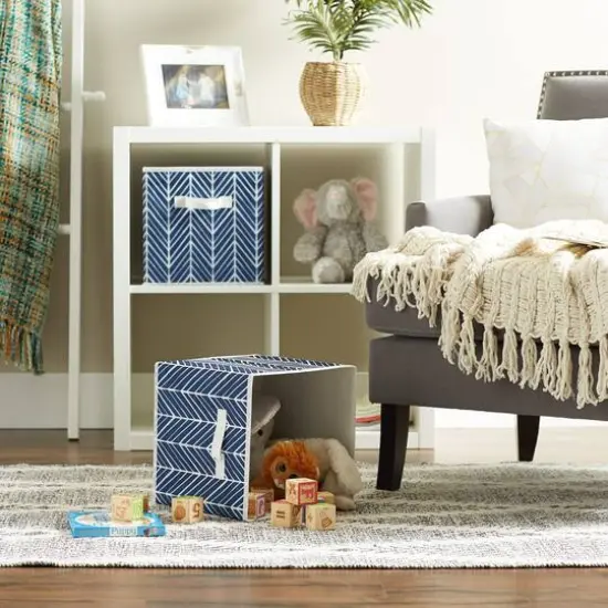 DII&reg; 11" Nautical Blue Herringbone Storage Cube, 2ct. {6}