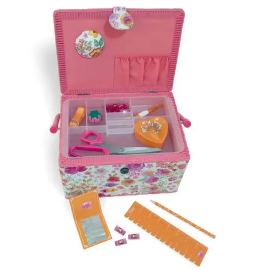 Dritz&reg; Pink Floral Large Sewing Basket Kit {3}