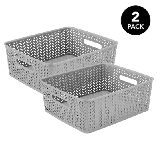 Simplify Medium Herringbone Storage Basket, 2ct. {1}