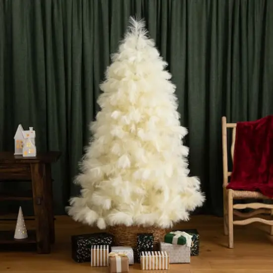 6ft. Unlit Off-White Pampas Grass Artificial Christmas Tree {13}
