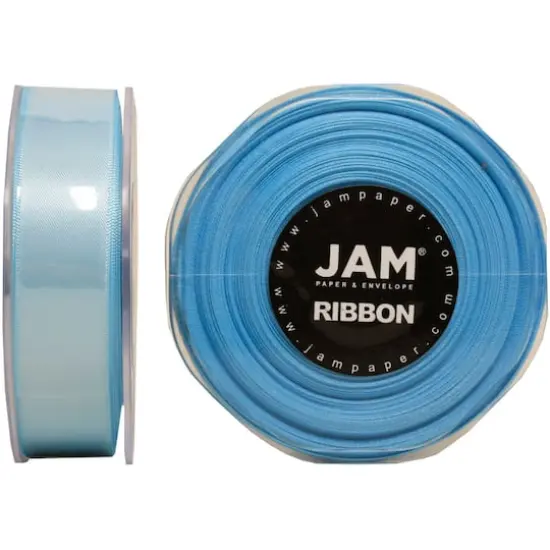 JAM Paper 7/8" x 25yd. Double Face Satin Ribbon Light Blue {1}