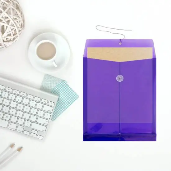 JAM Paper Letter Size Plastic Envelopes with Button & String Tie Closure, 12ct. Purple {7}