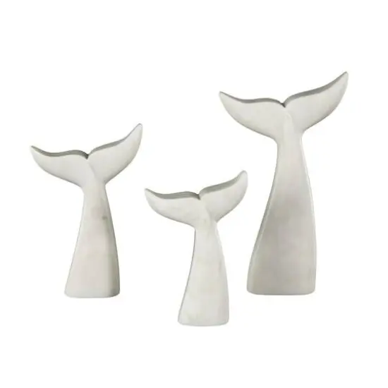 White Marble Whale Tail Sculpture Set {7}