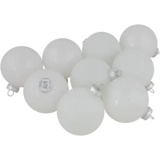 9ct. 2.5" Shiny and Matte White Glass Ball Christmas Ornaments {7}