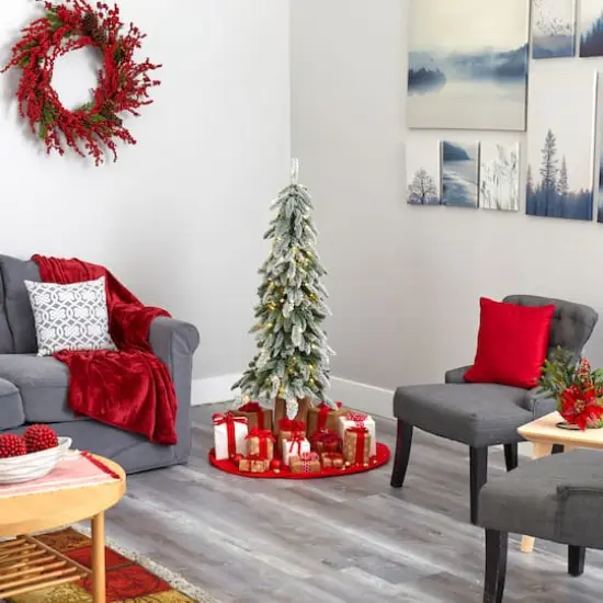 4.5ft. Pre-Lit Flocked Washington Alpine Artificial Christmas Tree, Warm White LED Lights {7}