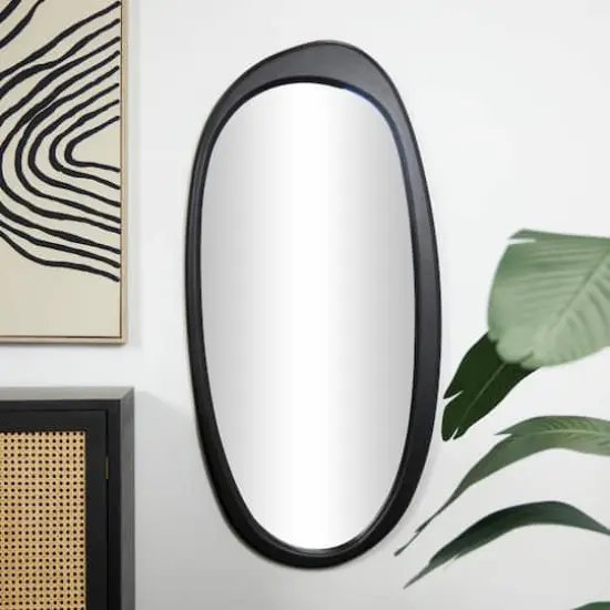 51" Black Wooden Abstract Oval Framed Wall Mirror {3}