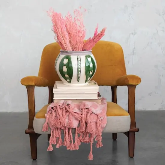 Hello Honey&reg; Pink Geometric Throw Blanket with Braided Fringe {4}