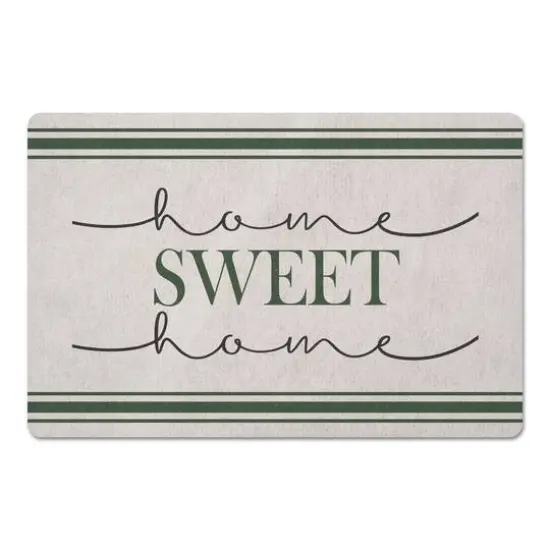 White with Green Stripes Home Sweet Home Floor Mat {1}