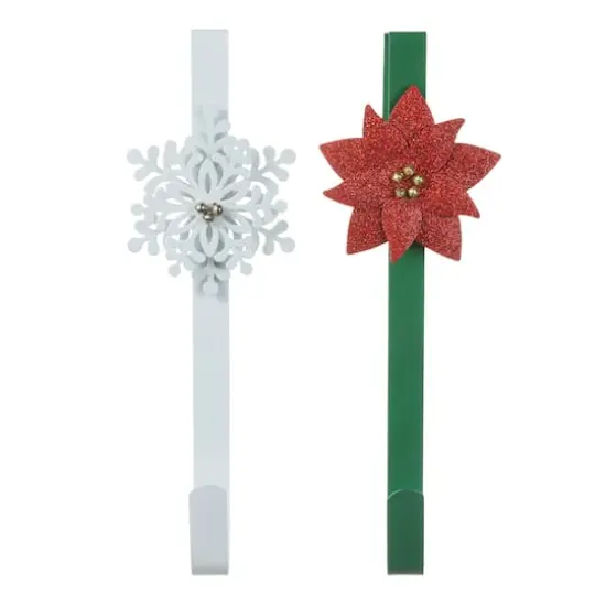 Glitzhome&reg; 14" Christmas Metal Snowflake & Poinsettia Wreath Hanger Set {7}