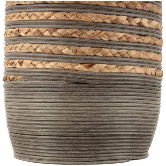 32" Brown Seagrass Handmade Braided Vase with Layered Gray Paneling {3}