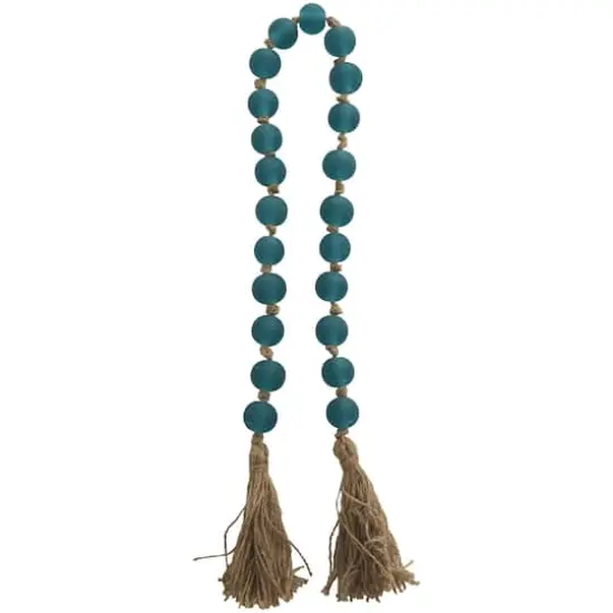 45" Handmade Round Frosted Glass Bead Garland with Tassels & Knotted Jute Dark Teal {5}