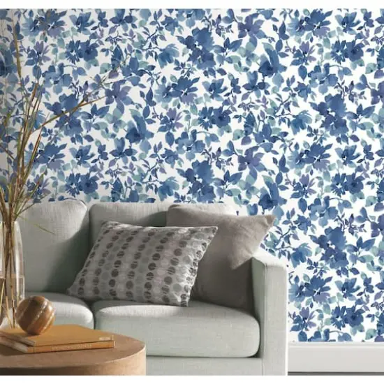 RoomMates Watercolor Floral Peel & Stick Wallpaper Blue/White {7}