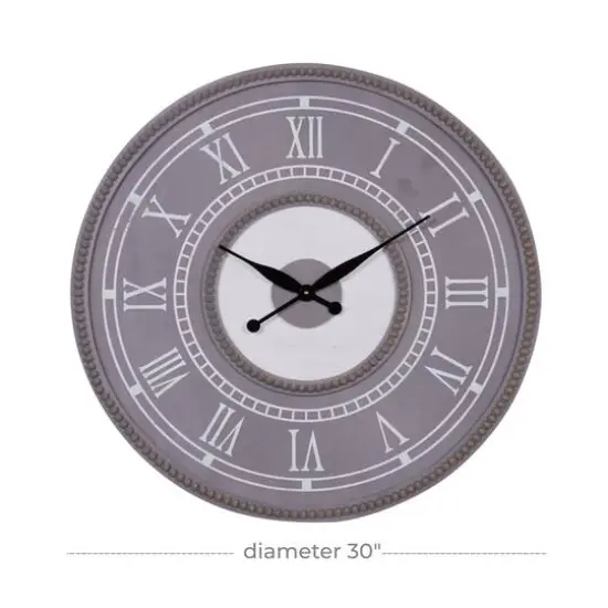 30" Gray Wood Farmhouse Wall Clock {8}