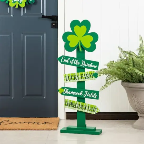 Glitzhome&reg; 36" St. Patrick's Wooden Shamrock Word Sign Porch D&eacute;cor {3}