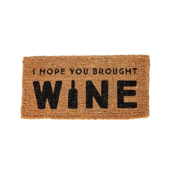 I Hope You Brought Wine Rectangle Natural Coir Doormat {1}