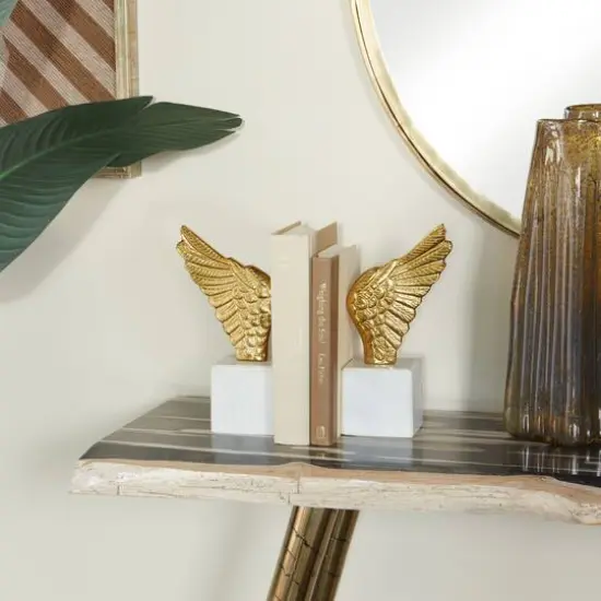 10" Angel Wing Aluminum Bookend Set Gold {8}