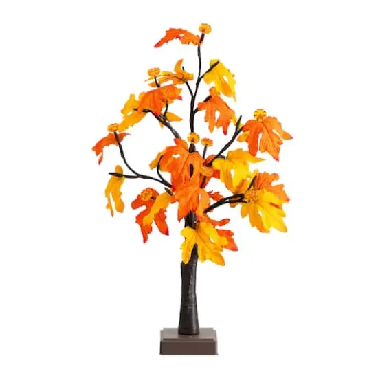 2ft. Pre-Lit Autumn Maple Artificial Fall Tree with 24 Warm White LED & Pumpkin Shaped Lights with Detachable Base {1}