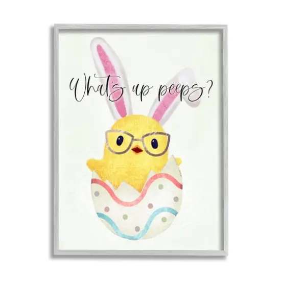 Stupell Industries What's Up Peeps Funny Easter Phrase Hatched Chick Framed Giclee Art Gray {1}