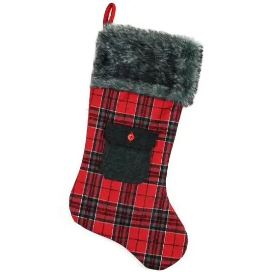 20.5" Alpine Chic Plaid Stocking with Pocket {3}