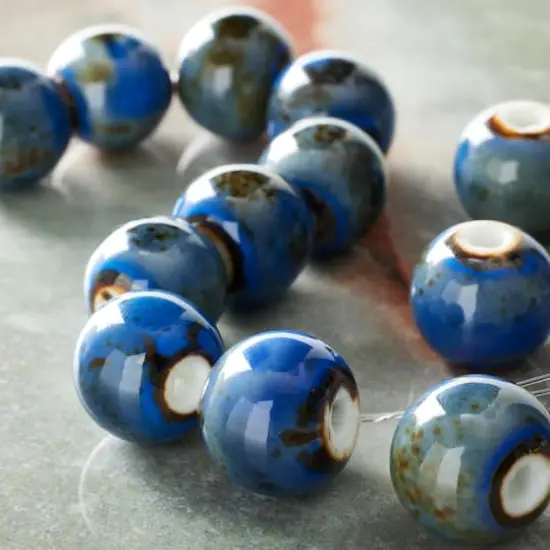 Aqua Ceramic Round Beads, 14mm by Bead Landing&trade; {3}