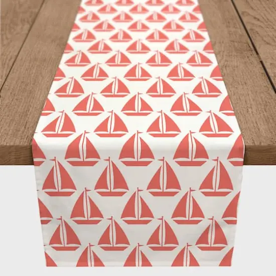 Sailboats Indoor/Outdoor Table Runner Coral on White {4}