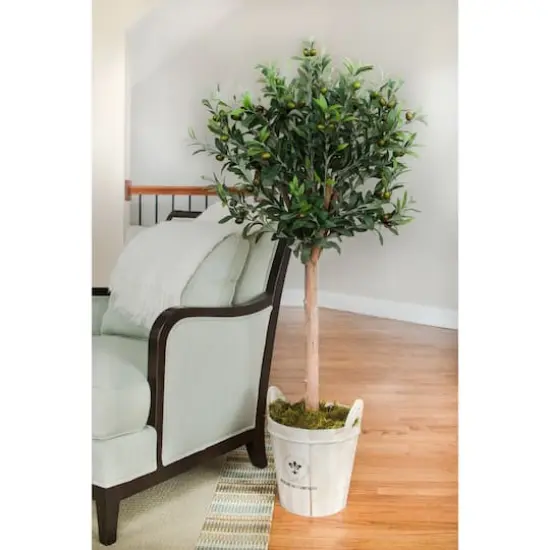 4.5ft. Olive Topiary Tree with Farmhouse Barrel Planter {8}