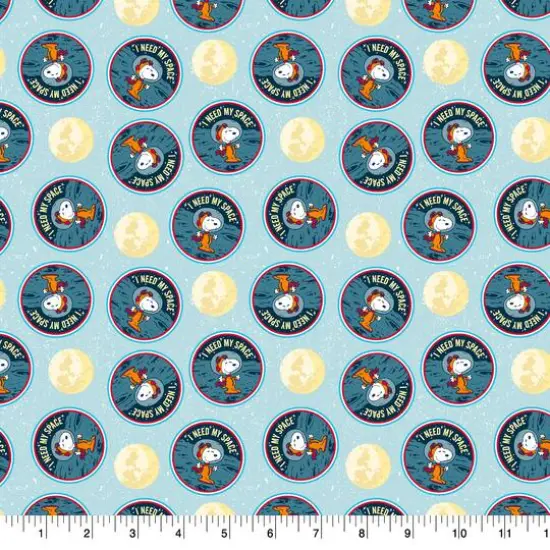 Peanuts Light Blue Lunar Landing Snoopy Needs Space Cotton Fabric {3}