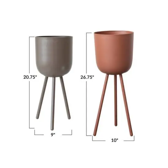 Hello Honey® Terra Cotta & Brown Round Footed Metal Planter Set {5}