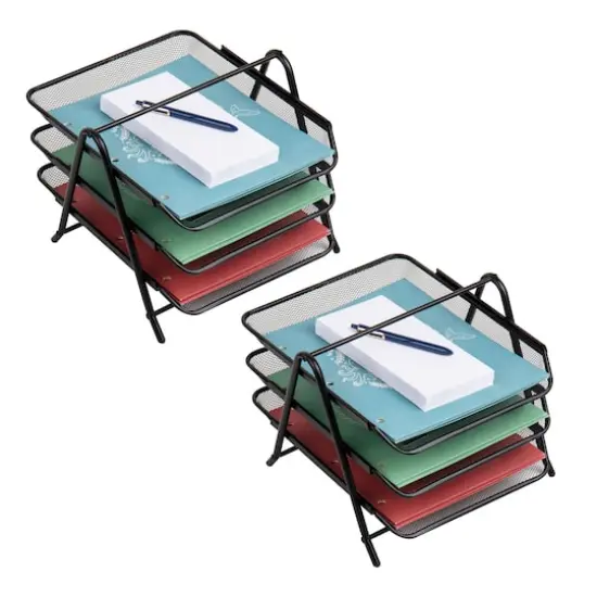 Mind Reader Network Collection Black Metal Mesh 3-Tier Paper Tray {5}