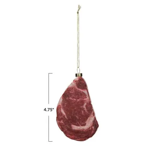 Hello Honey&reg; 4.75" Glass Red Rib Eye Steak Ornament with Glitter {4}
