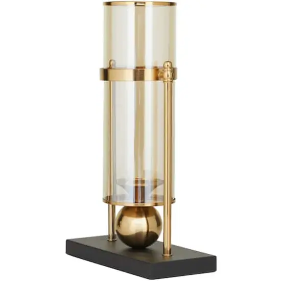 CosmoLiving by Cosmopolitan 17" Gold Metal Pillar Hurricane Lamp with Metal Stand {3}