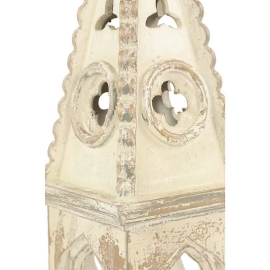 White Wood Vintage Candle Holder Lantern, 28" x 8" x 8" {7}