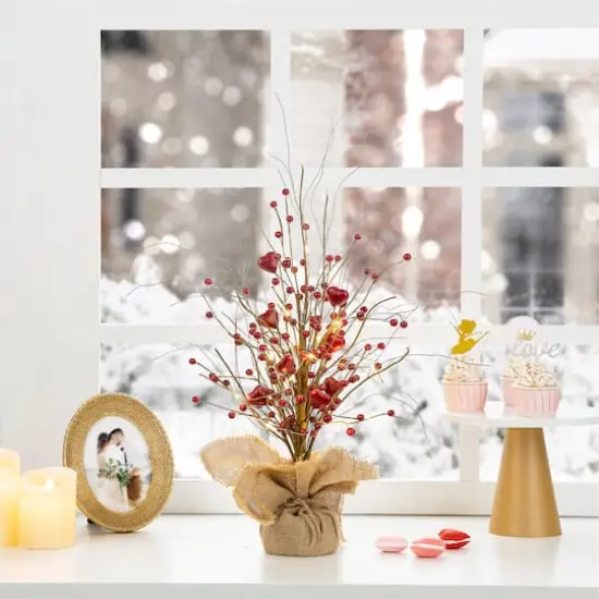Glitzhome&reg; 18" Lighted Valentine's Berry Heart Table Tree {3}