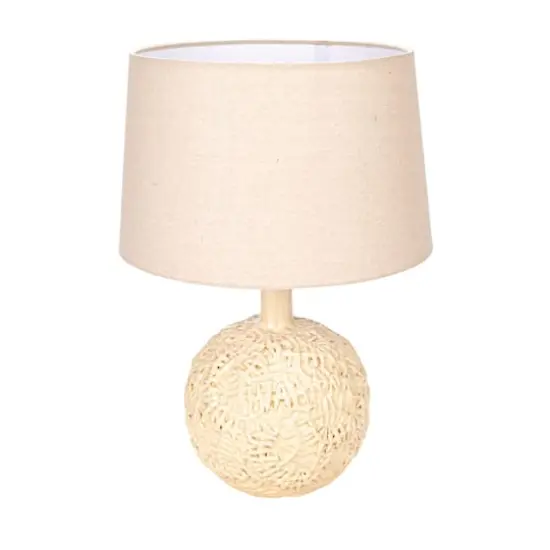 Hello Honey&reg; 23" Cream Handmade Textured Stoneware Table Lamp with Fabric Shade {1}