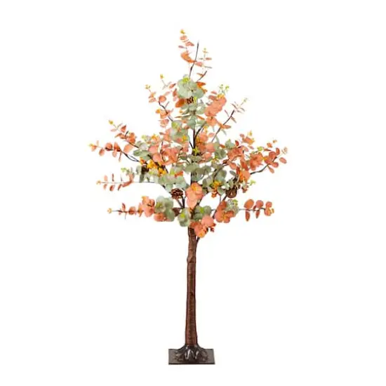 4ft. Pre-Lit Autumn Eucalyptus Artificial Fall Tree with Pinecones, Berries and 60 Warm White LED Lights {1}